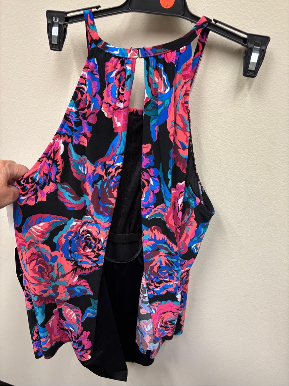 Miraclesuit Black Halter Tank with Pink & Blue Floral Back - Picture 3 of 3